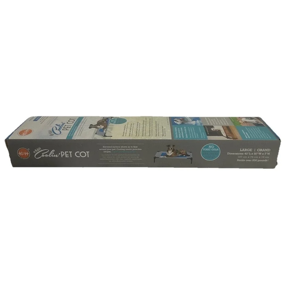 K&H Pet Products Coolin' Pet Cot Elevated Pet Bed Gray/Blue Large 42 X 30 X 7 In